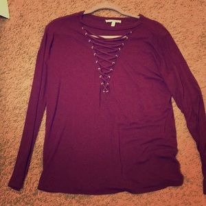 Express Lace-Up Front V Neck T Shirt Size S
